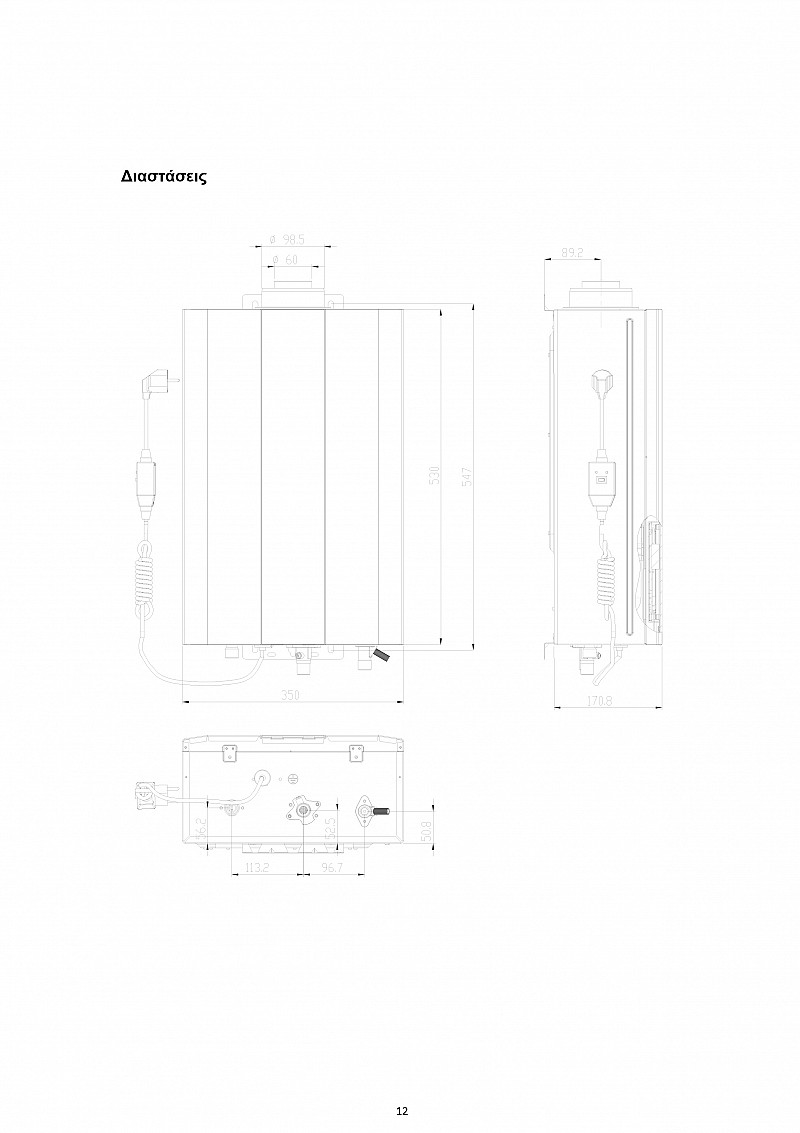 INSTANTANEOUS GAS WATER HEATER G24-LEC + CHIMNEY