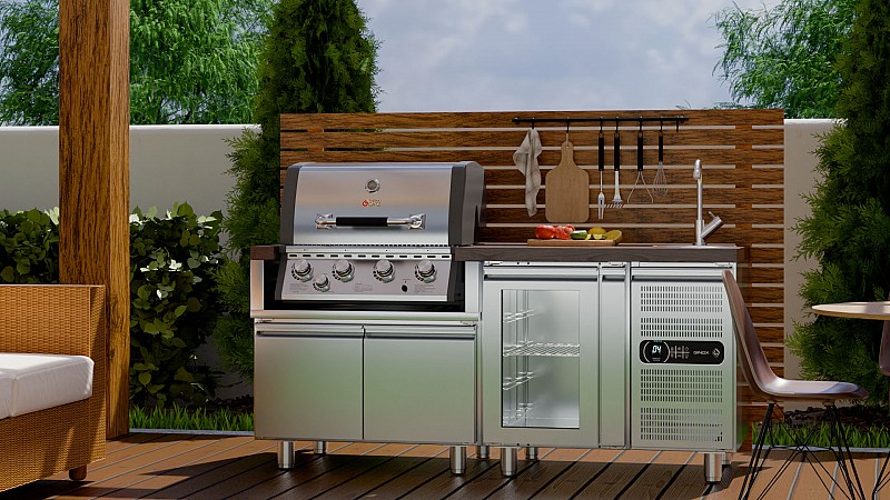 INOX Fridge w/ Glass Door and Led Lighting - no counter