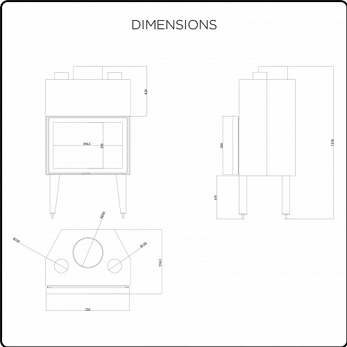 Hot Air Fireplace GST Straight Opening Door (Stable) AN 70/90cm