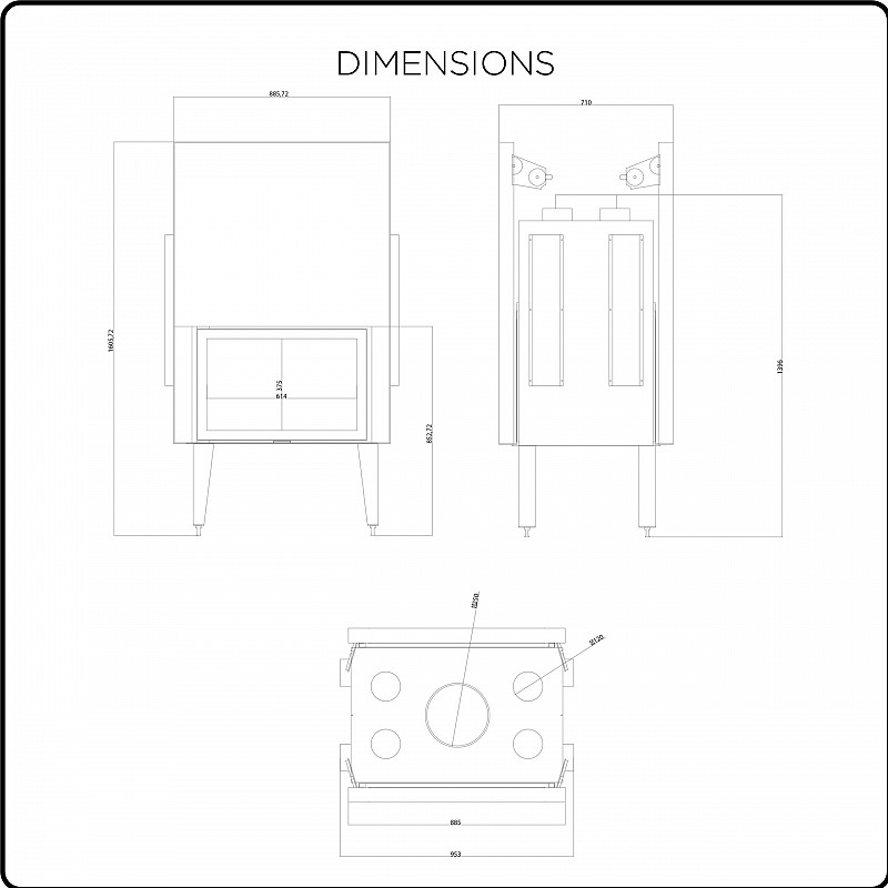 Hot Air Fireplace GST 80 Double Frontage 2 Doors (Tunnel)