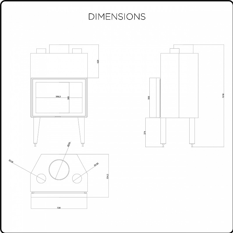 Hot Air Fireplace GST Straight Opening Door (Stable) AN 70/90cm